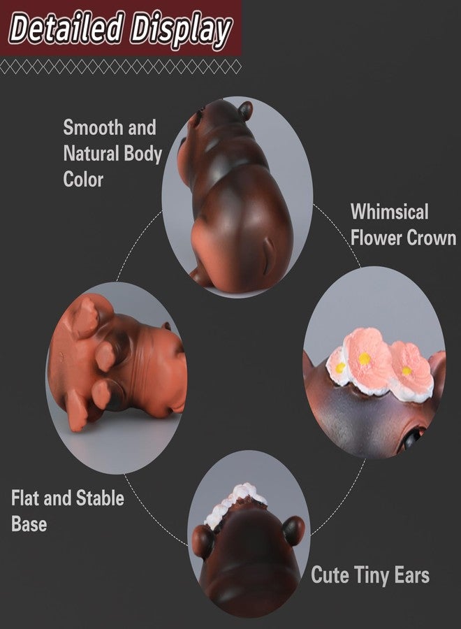 vhemo Cute Moo Deng Hippo Statue with Flower Crown, Resin Figurine for Home Decor, Pygmy Hippo Gift, Desk Ornament, Hippo Figurine for Living Room, Office, Bookshelf, Perfect Holiday Seasonal Decor (lying) - Image 4